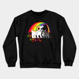 Cute Puppy and Kitty over the Rainbow Crewneck Sweatshirt